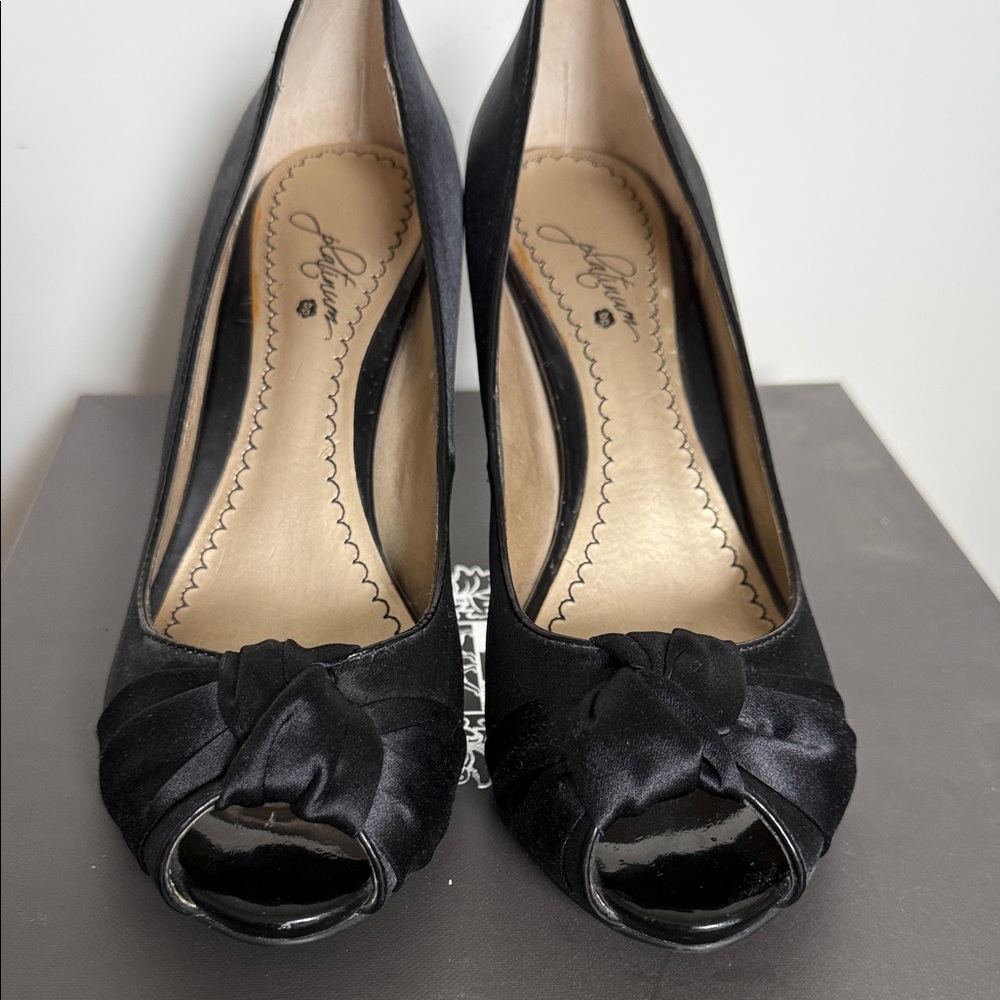 Elegant Black Satin Peep-Toe Heels